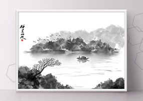 PSD模板：新中式山水古典艺术山脉背景图PSD分层素材