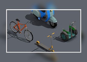C4D模型：低多边形代步工具自行车 电动车 脚踏车 踏板车3D模型