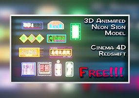 C4D模型：Redshift港台电影霓虹灯招牌字母灯箱3D模型