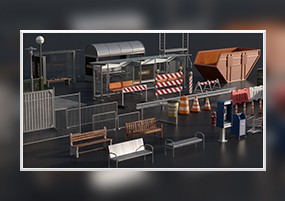 C4D模型：道路交通工具路障围栏防护网模型E3D模型