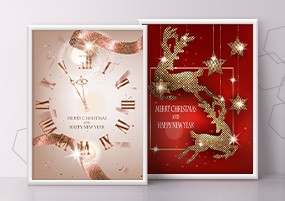 EPS矢量：国外创意丝带圣诞节平安夜新年活动海报AI矢量素材