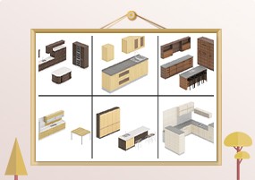 C4D模型：现代家装橱柜厨房整体厨具柜子家具3D模型