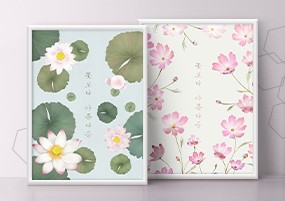 PSD模板：荷花牡丹牵牛花清新花纹装饰底纹背景素材