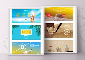 PSD模板：彩色夏季植物沙滩海边水果化妆品广告banner海报