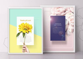 PSD模板：情人节感恩节卡片鲜花花卉邀请函海报模板