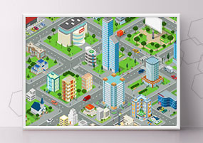EPS矢量：城市交通人物扁平化3D地图，EPS矢量素材