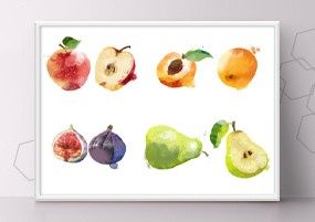 PSD矢量：14种水彩水果彩绘PSD素材