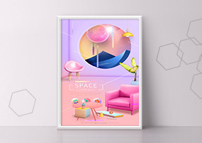 PSD模板：梦幻宇宙太空鲸鱼降落伞城市科幻未来飞机室内家具PSD素材