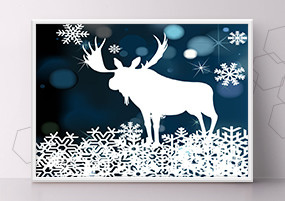 EPS矢量：唯美创意剪纸麋鹿冬季圣诞节海报素材