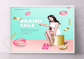 PSD模板：时装女孩购物展台海报设计素材