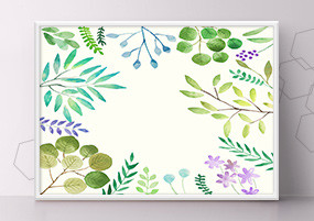 PSD模板：水彩花纹鲜花植物花朵花卉花环插画背景图素材