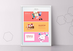 PSD模板：情人节礼物点心巧克力丝带卡片情侣海报设计素材