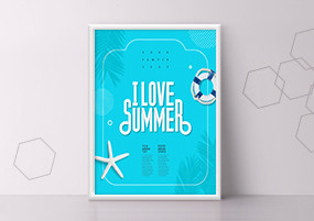 PSD模板：夏季英文植物叶子女孩沙滩泳池创意海报素材
