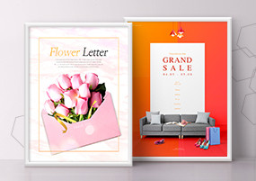 PSD模板：时尚女性鲜花植物信封卡片家具海报设计素材