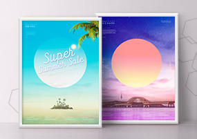 PSD模板：盛夏唯美天空海岛植物月亮海报设计素材