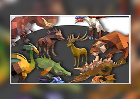3D模型：低面多边形史前动物恐龙怪模型动画FBX OBJ 3DS格式