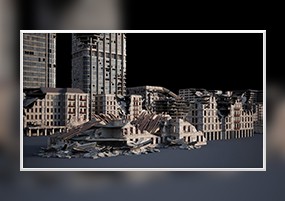3D模型：城市废墟破旧建筑场景建筑3D模型 MA MTL OBJ FBX格式