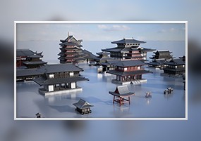 3D模型：日本古代塔楼庙宇幕府建筑模型 MA OBJ FBX MTL格式