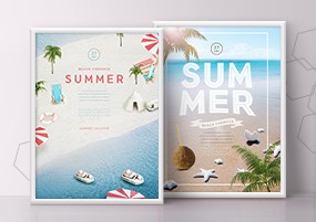 PSD模板：夏威夷度假风海滩沙滩排球夏季冲浪PSD海报
