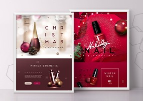 PSD模板：圣诞节新年化妆品美容电商网页海报模板