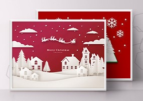 PSD模板：创意新年圣诞节剪纸圣诞树老人雪花麋鹿PSD分层素材