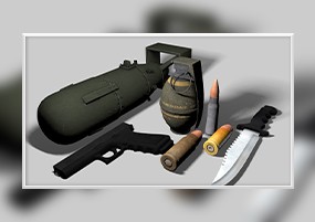 C4D模型：手枪子弹手榴弹导弹匕首剑斧头长矛武器3D模型