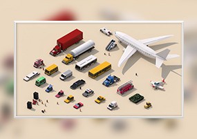 C4D模型：低多边形汽车货车飞机交通工具模型3DS FBX OBJ格式