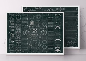 PNG免抠素材：200个高分辨率粉笔画装饰矢量图标PNG素材合集