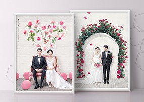 PSD模板：气球鲜花植物情侣夫妻婚纱礼服艺术照海报