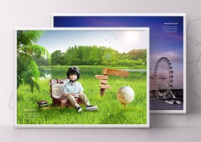 PSD模板：创意儿童教育艺术自然探险大海森林游乐园城堡海报