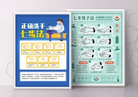 PSD模板：校园防疫卫生知识七步洗手法图文科普宣传海报