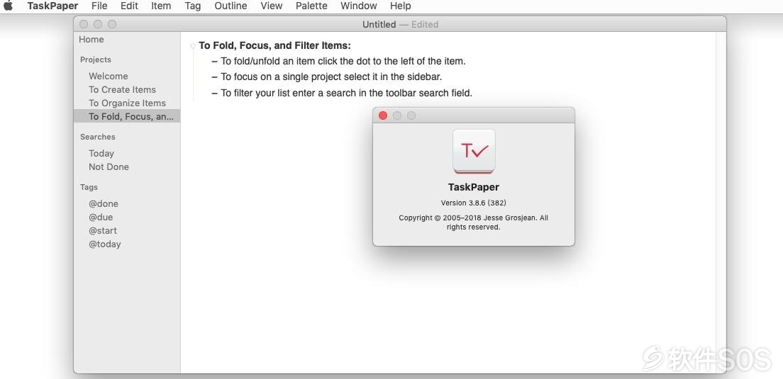 TaskPaper 3 for Mac v3.8.6 英文版 任务管理工具 安装教程详解