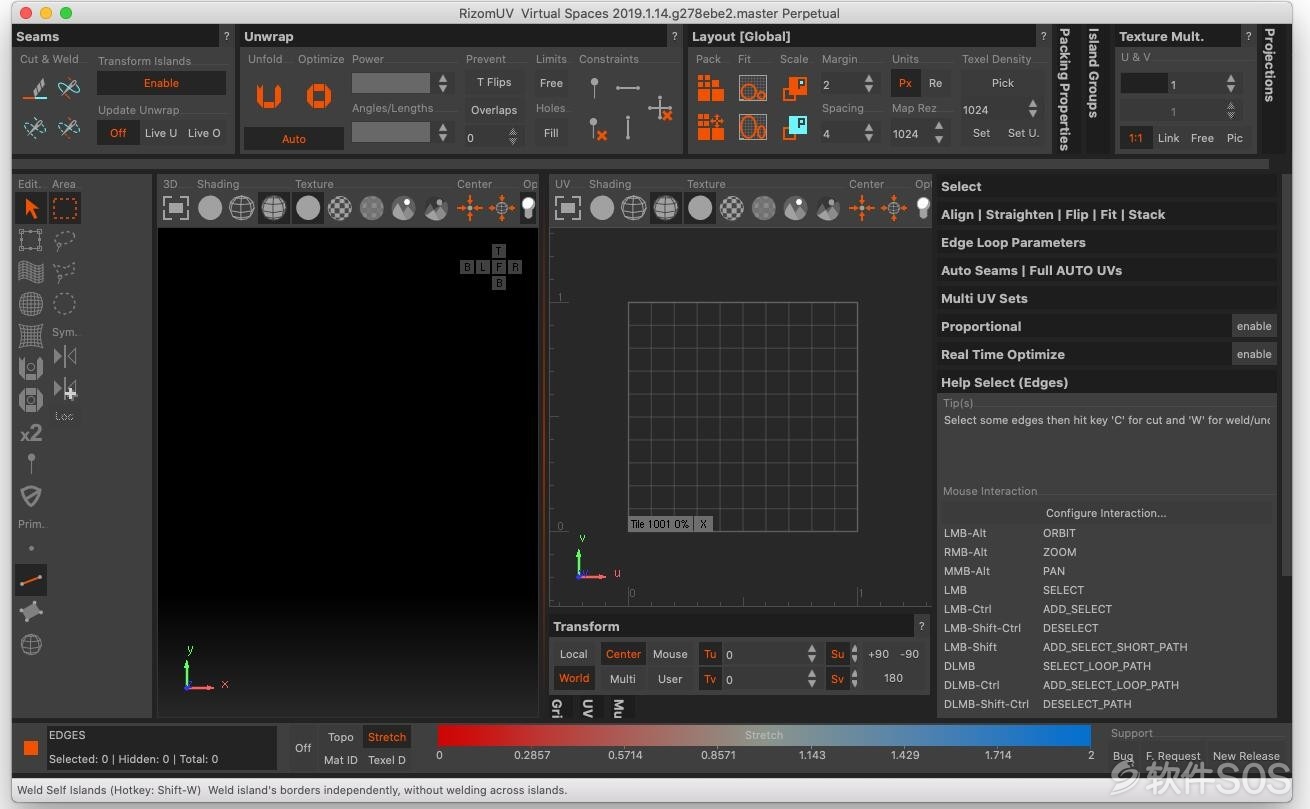 Rizom Lab RizomUV Real Spaces 2019 for Mac v2019.1.14 三维模型展UV 安装激活详解